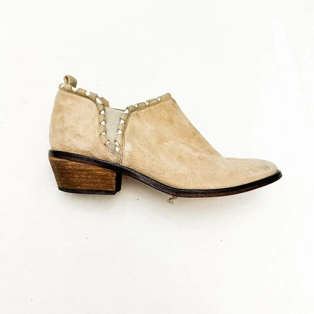 Schutz Cream Suede Cutout Boots Slip On Almond Toe Size 6.5